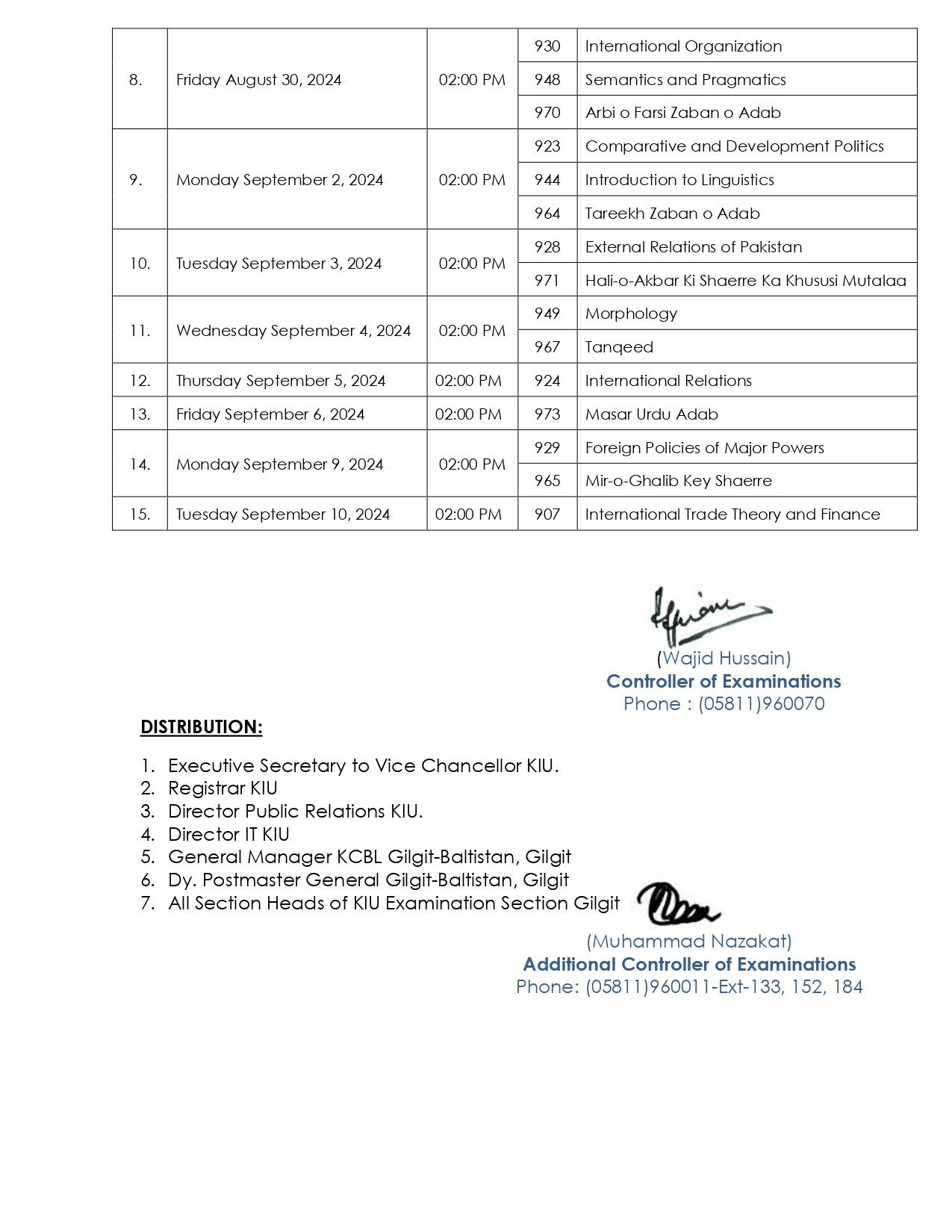 Date Sheet for MA (Private) External (Eng/Urd/Eco/Pol.Sc.) Supplementary Examination 2023 Page 2