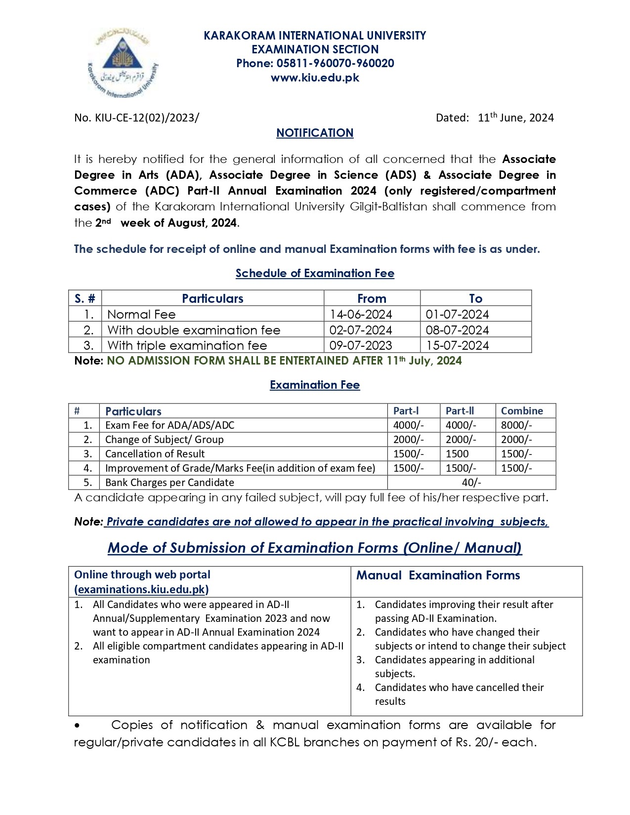 Associate Degree in Arts, Science and Commerc Part-II Annual Examination 2024 (only registered/compartment cases) Page 1