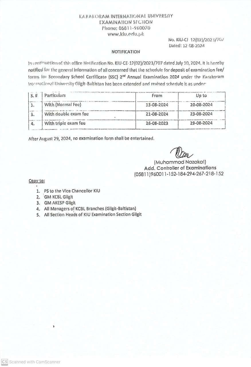 SSC Second Annual Examination Extension